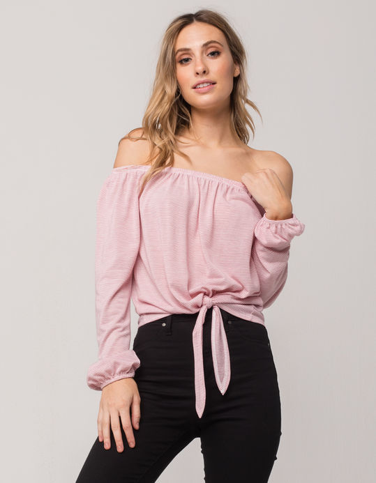 IVY & MAIN Stripe Womens Off The Shoulder Top